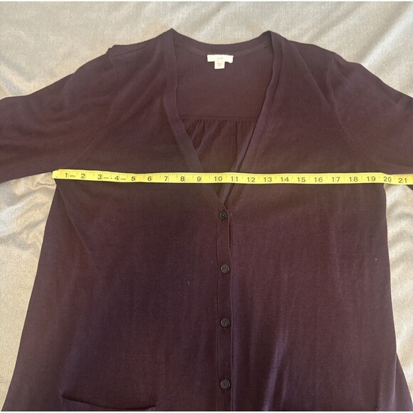 J. Jill Deep PURPLE Button Front Long Knit Cardigan Pockets Cotton Rayon M Tall - Picture 8 of 9